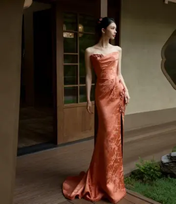 Elegant Orange Celebrity Dress ,Applique Bodycon Maxi Evening Dress RS1241