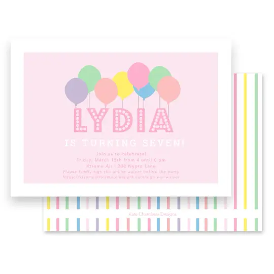 Festive Pink Pastel rainbow Balloons Birthday Party Invitation