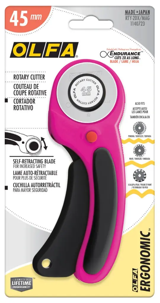 Olfa-45mm Ergonomic Rotary Cutter Magenta